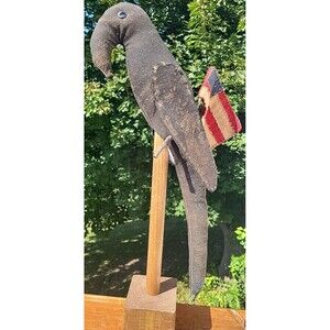 23” Primitive Crow on a Wood Stand with American Flag Grubby Home Decor